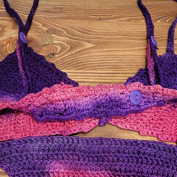 SHE MADE ME Swim Hand Made Crochet Bikini Bra Top Amethyst Dye Poshmark